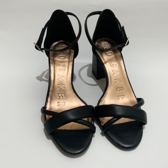 Ted Baker Sheaha Ankle Strap Heels Black Leather Sandal Block Heel Pumps 37 6.5 - Picture 10 of 11
